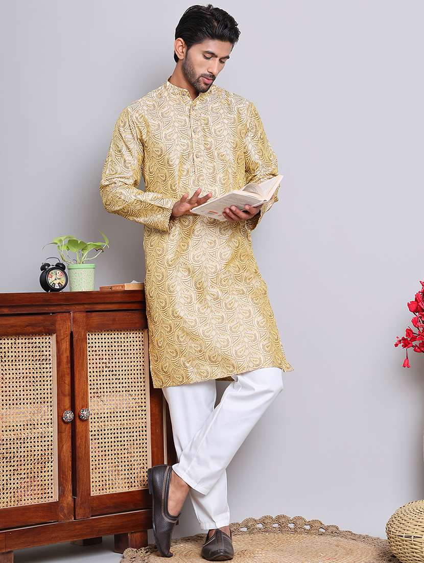 men self desgn mandarin neck long kurta - 21675160 - Standard Image - 3