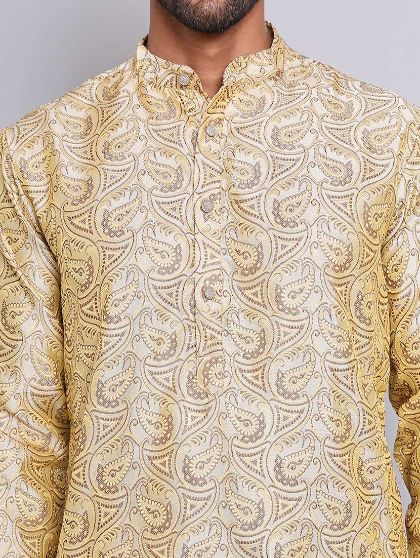 men self desgn mandarin neck long kurta - 21675160 - Standard Image - 5