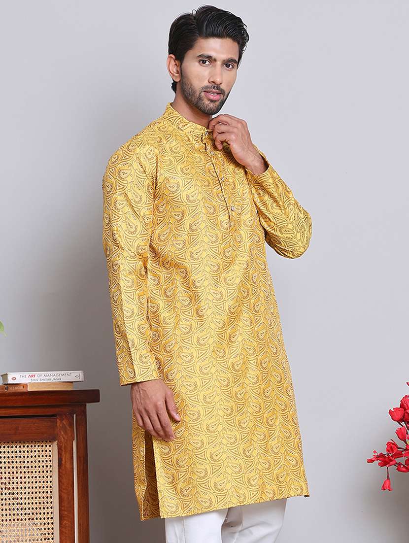men self desgn mandarin neck long kurta