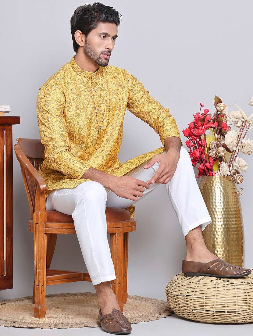 men self desgn mandarin neck long kurta - 21675161 -  Standard Image - 3