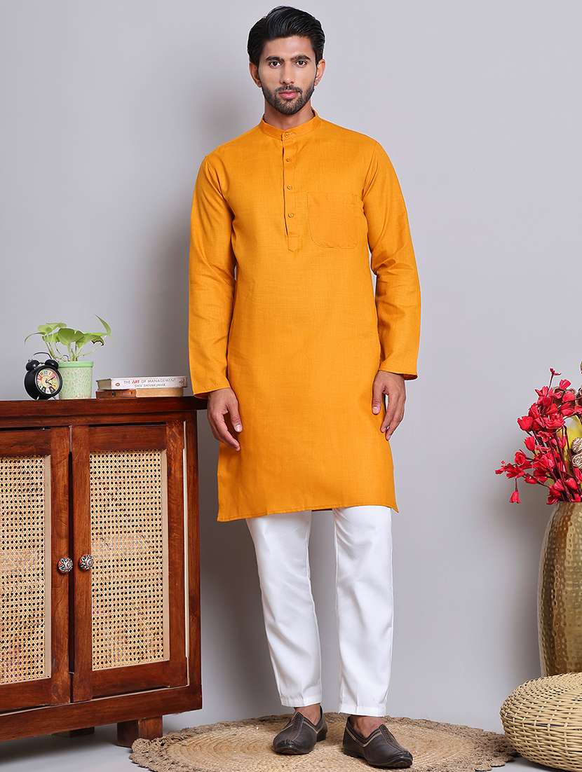 men solid mandarin neck long kurta - 21675163 -  Standard Image - 3