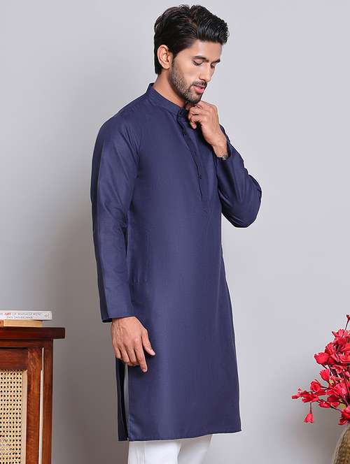 men solid mandarin neck long kurta - 21675164 - Standard Image - 0
