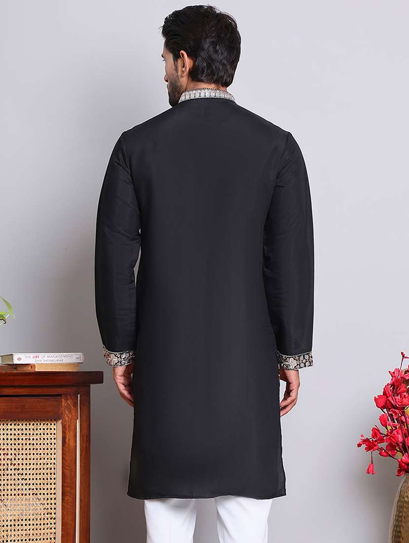 men embroidered mandarin neck long kurta - 21675173 -  Standard Image - 3