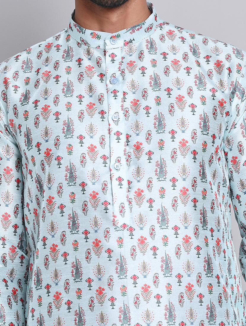 men printed mandarin neck long kurta - 21675174 - Standard Image - 5