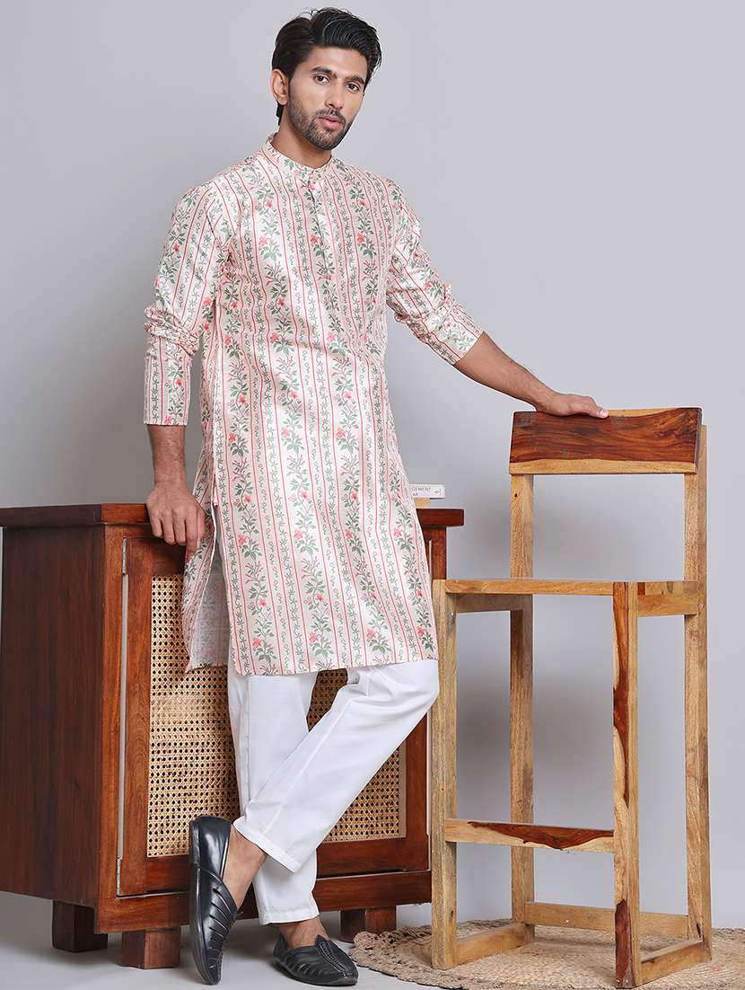 men floral mandarin neck long kurta - 21675175 -  Standard Image - 3