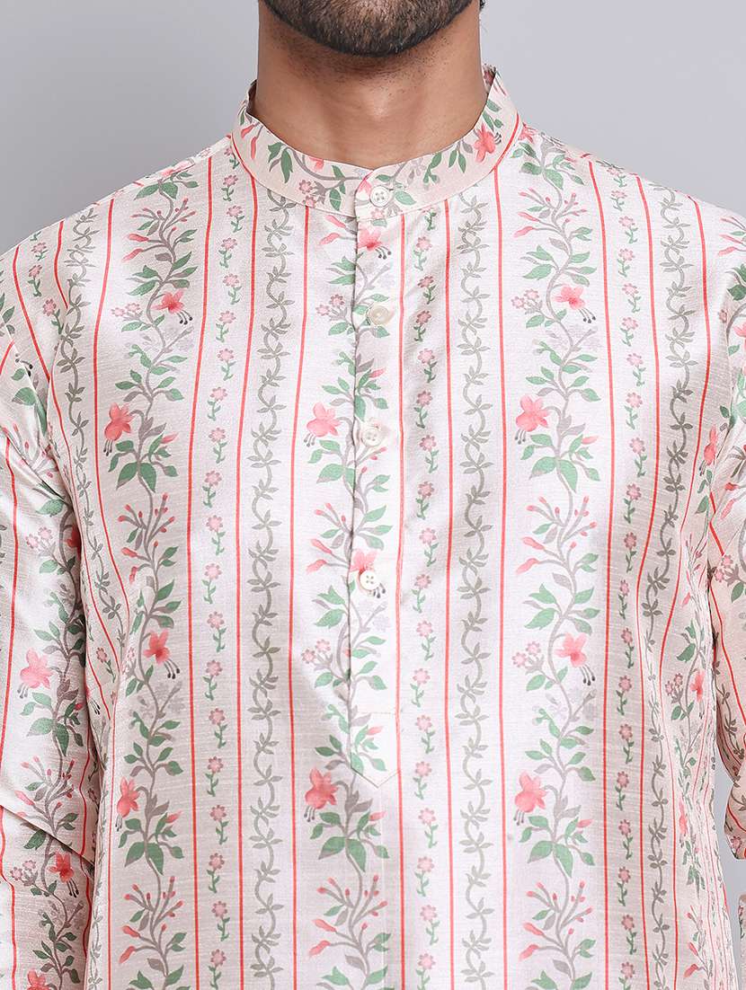 men floral mandarin neck long kurta - 21675175 -  Standard Image - 5