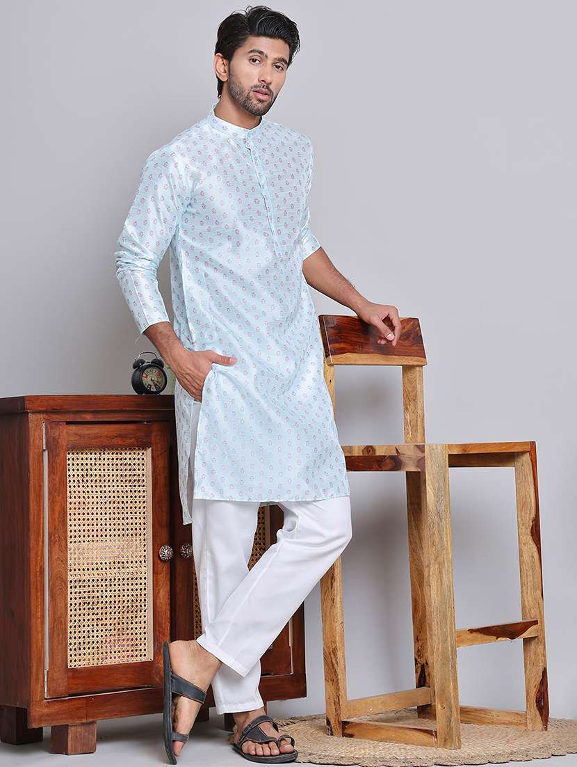 men florals mandarin neck long kurta - 21675178 -  Standard Image - 3