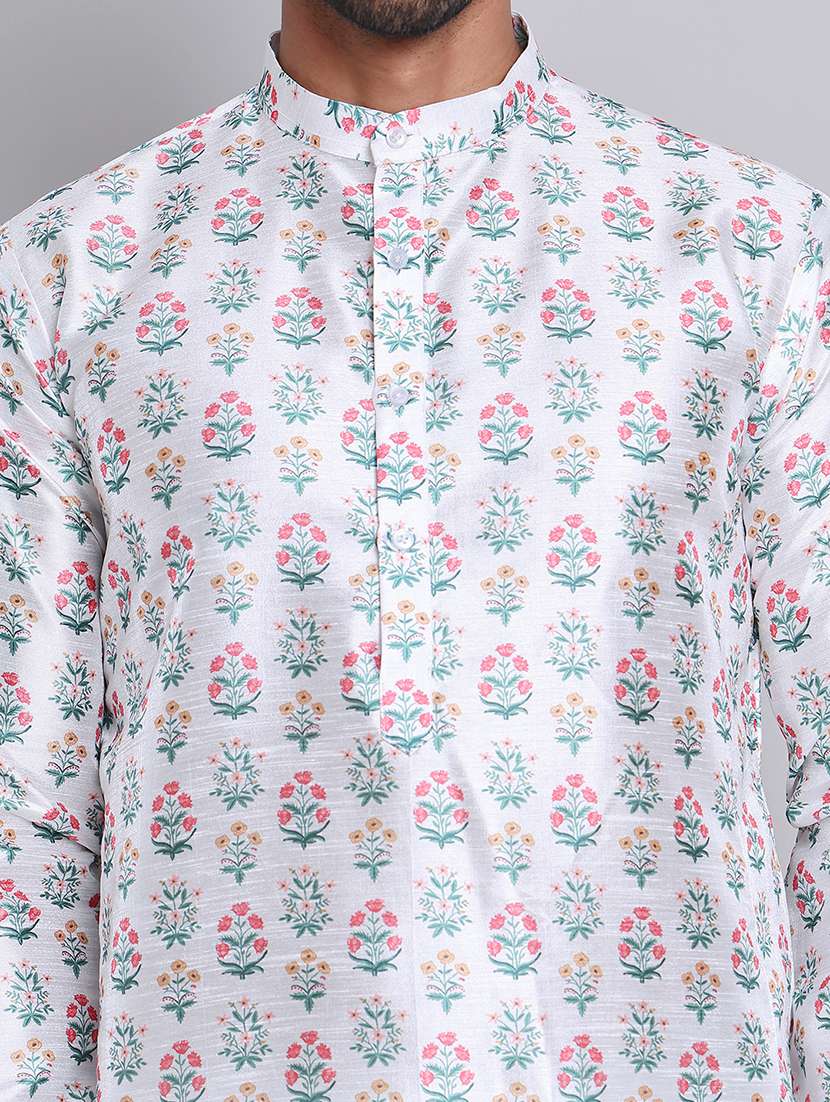 men florals mandarin neck long kurta - 21675179 -  Standard Image - 5