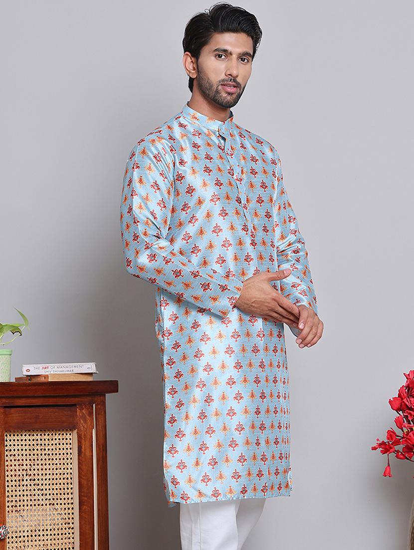 men printed mandarin neck long kurta - 21675180 -  Zoom Image - 0