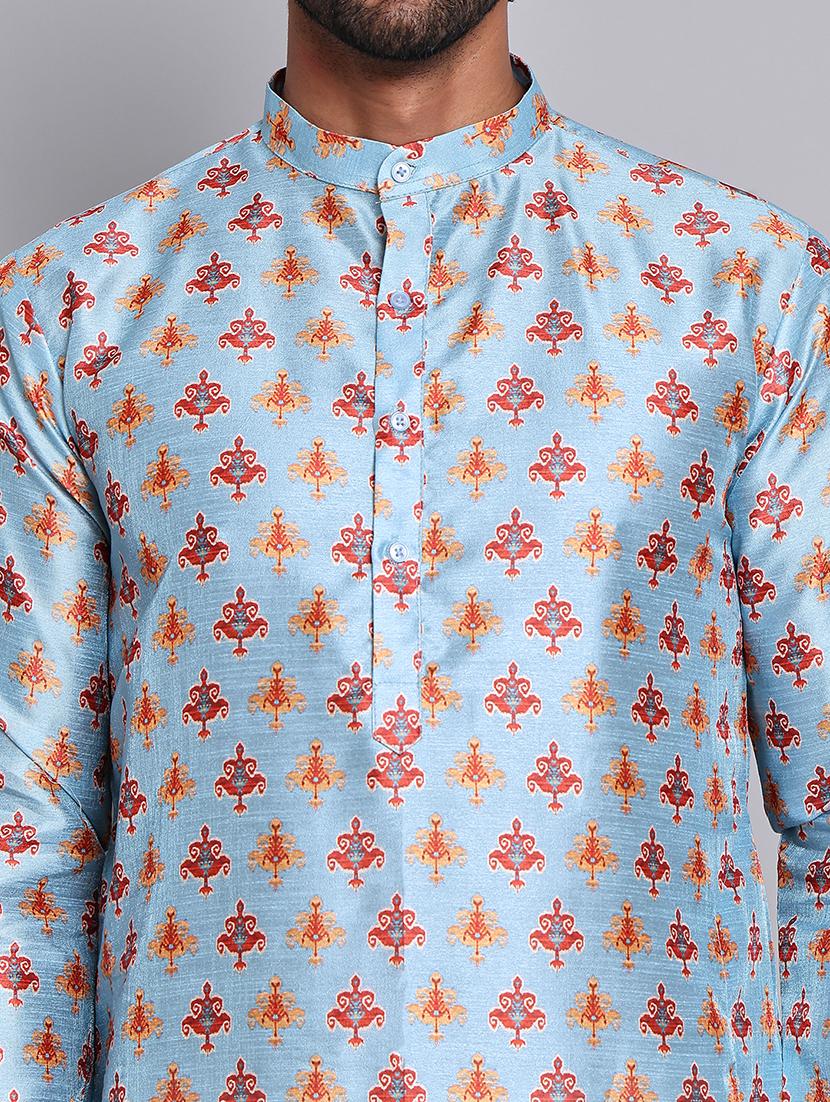 men printed mandarin neck long kurta - 21675180 - Standard Image - 5