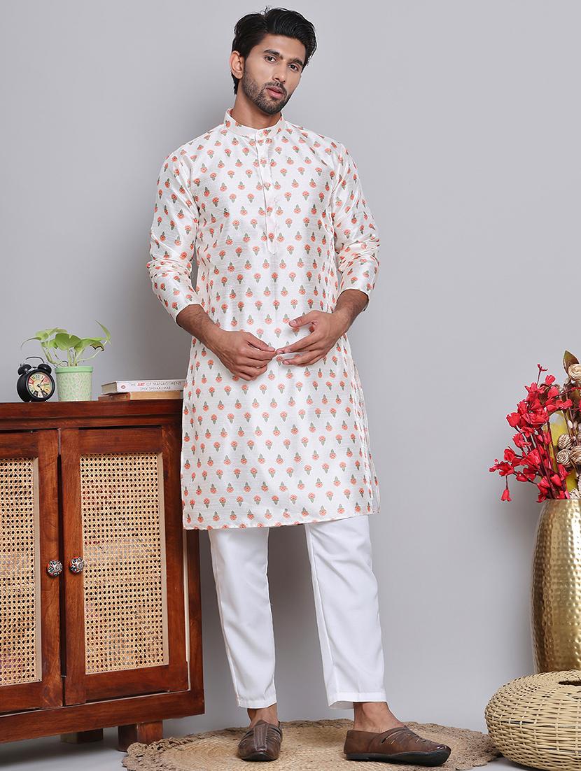 men printed mandarin neck long kurta - 21675181 - Standard Image - 3