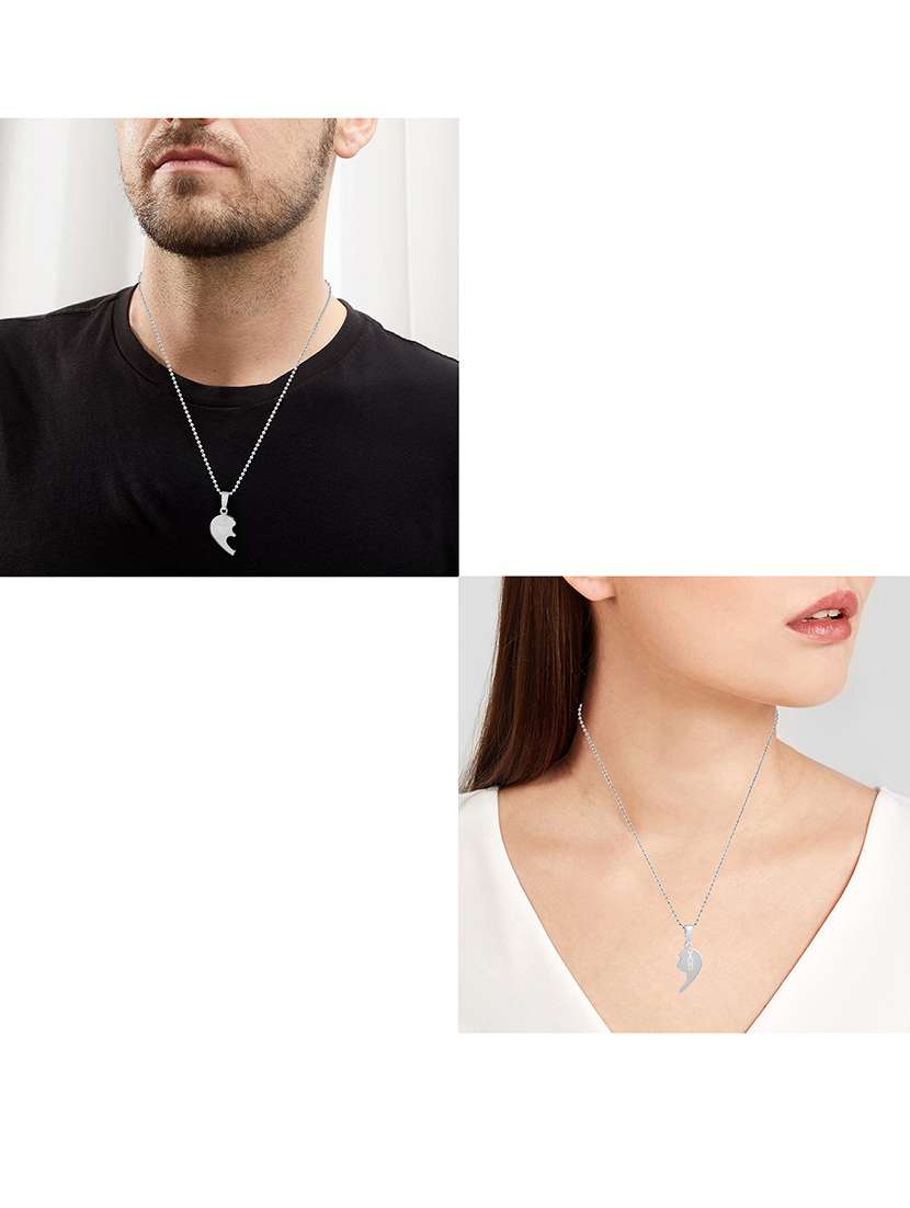 men silver tone 2 parts heartshape love chain pendant - 21675191 -  Standard Image - 3