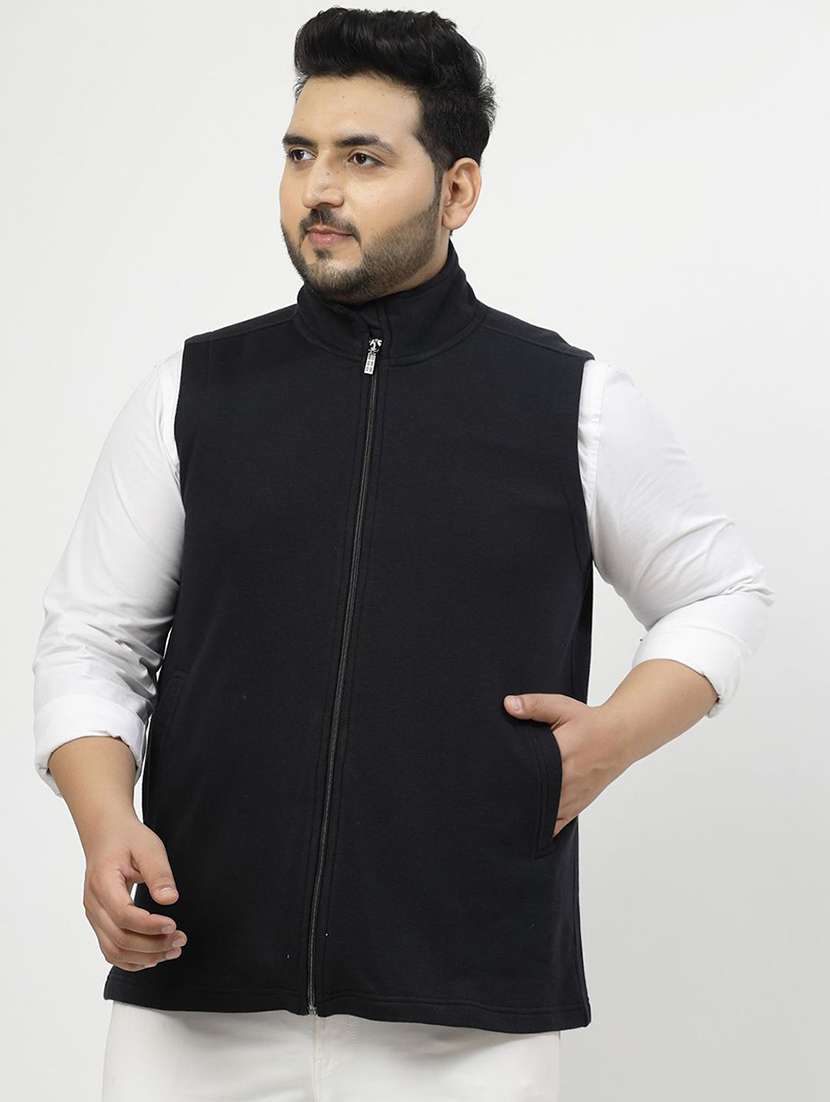 men solid sleeveless casual jacket