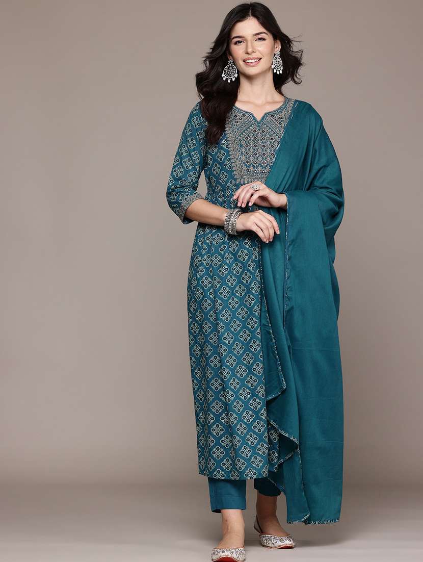 women three quarter sleeve kurta pant with dupatta set - 21675275 -  Zoom Image - 0