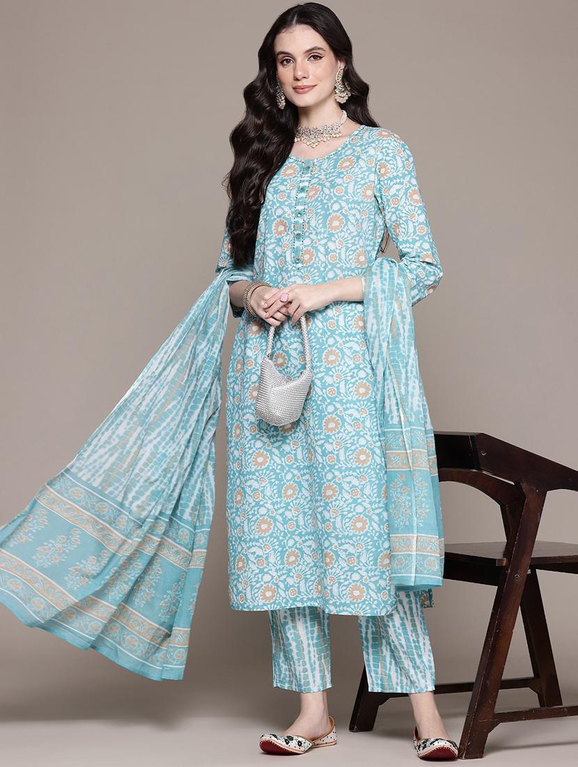women three quarter sleeve kurta pant with dupatta set - 21675288 - Zoom Image - 0