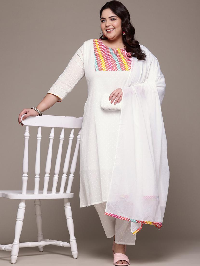 women plus size three quarter sleeve kurta pant with dupatta set - 21675349 - Zoom Image - 0