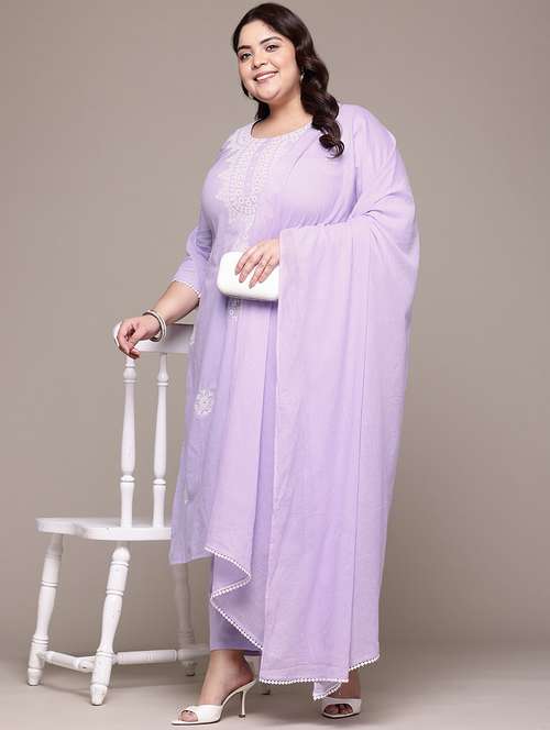 women plus size three quarter sleeve kurta pant with dupatta set - 21675359 -  Standard Image - 0