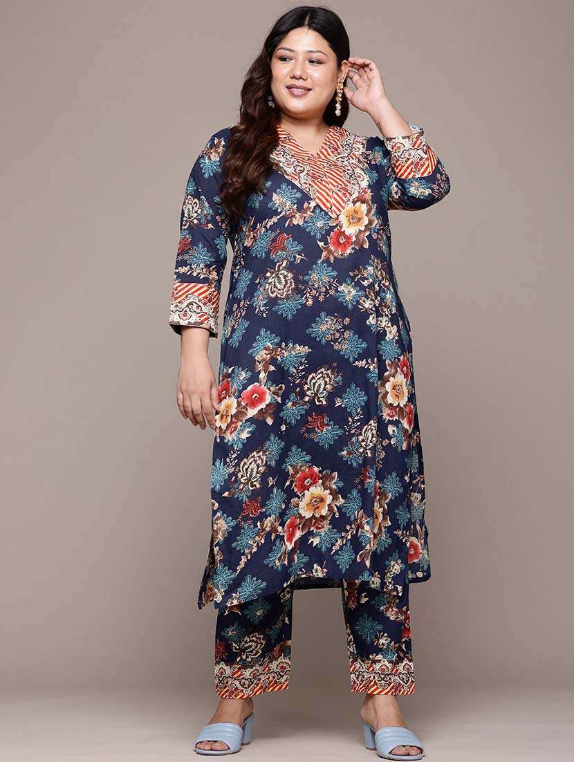 women plus size floral printed kurta pant set - 21675364 -  Zoom Image - 0