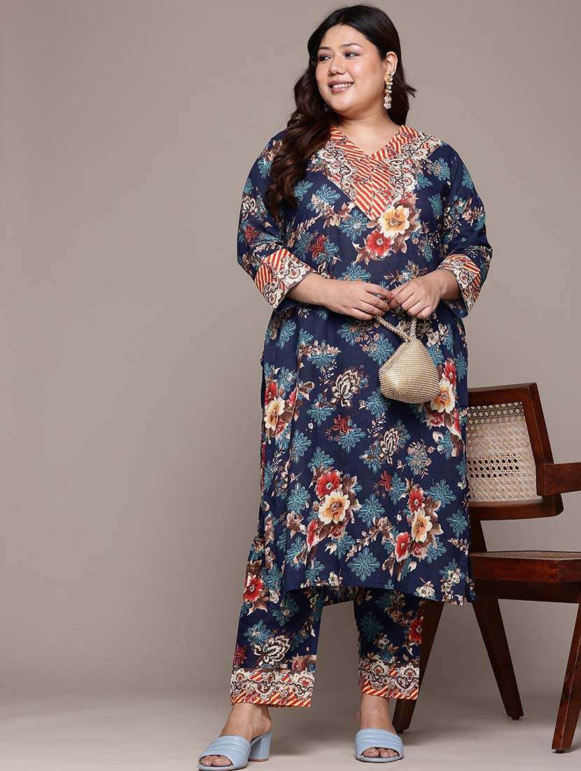 women plus size floral printed kurta pant set - 21675364 - Standard Image - 3