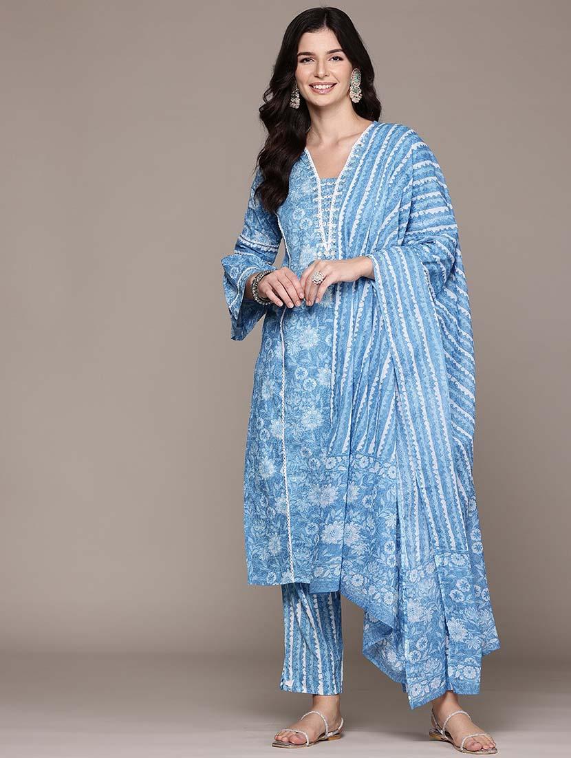 women three quarter sleeve kurta pant with dupatta set - 21675377 - Zoom Image - 0