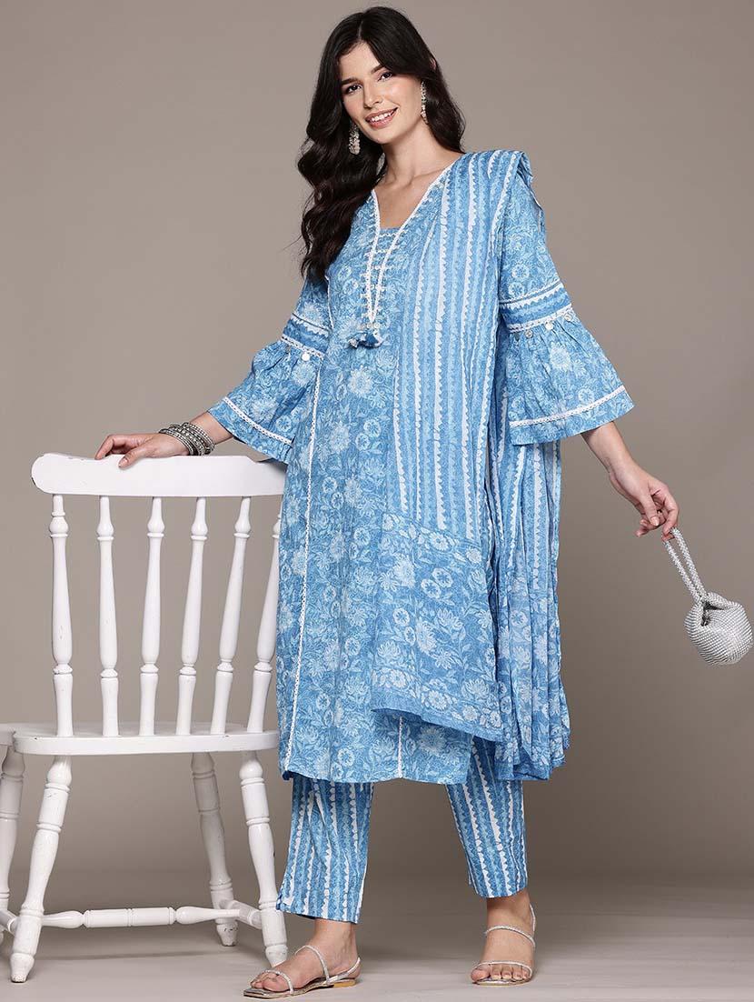 women three quarter sleeve kurta pant with dupatta set - 21675377 - Standard Image - 3
