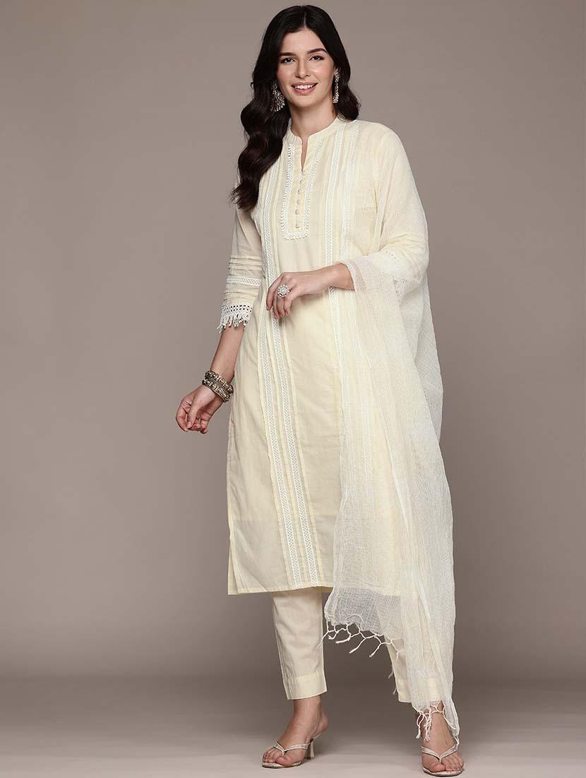 women three quarter sleeve kurta pant with dupatta set - 21675382 - Zoom Image - 0
