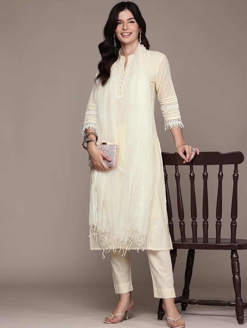 women three quarter sleeve kurta pant with dupatta set - 21675382 - Standard Image - 3