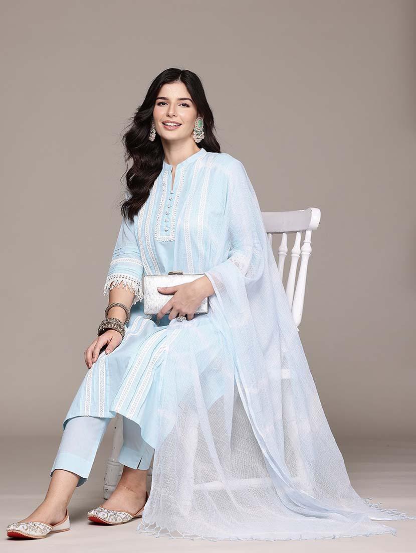 women solid mandarin neck kurta pant set with dupatta - 21675383 - Standard Image - 3