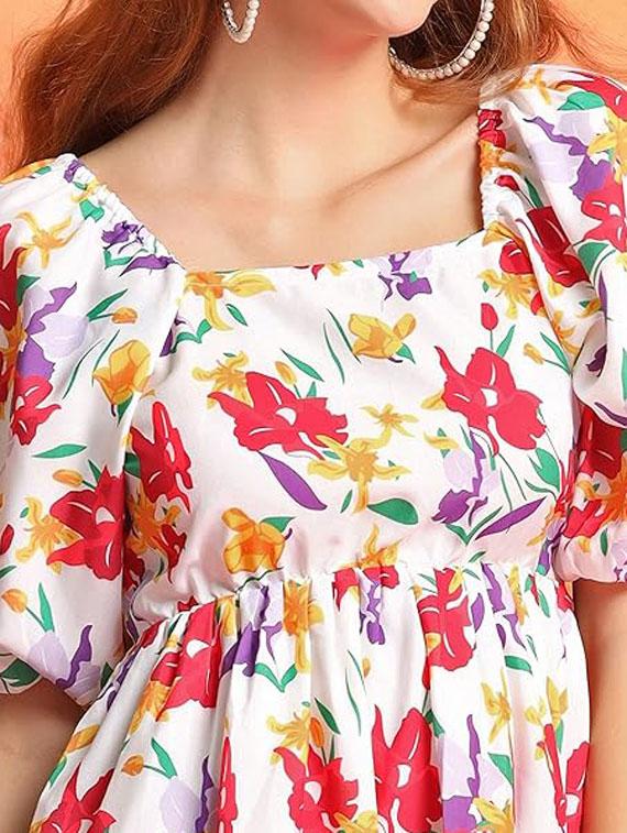 women floral print puff sleeves a-line dress - 21675398 - Standard Image - 3