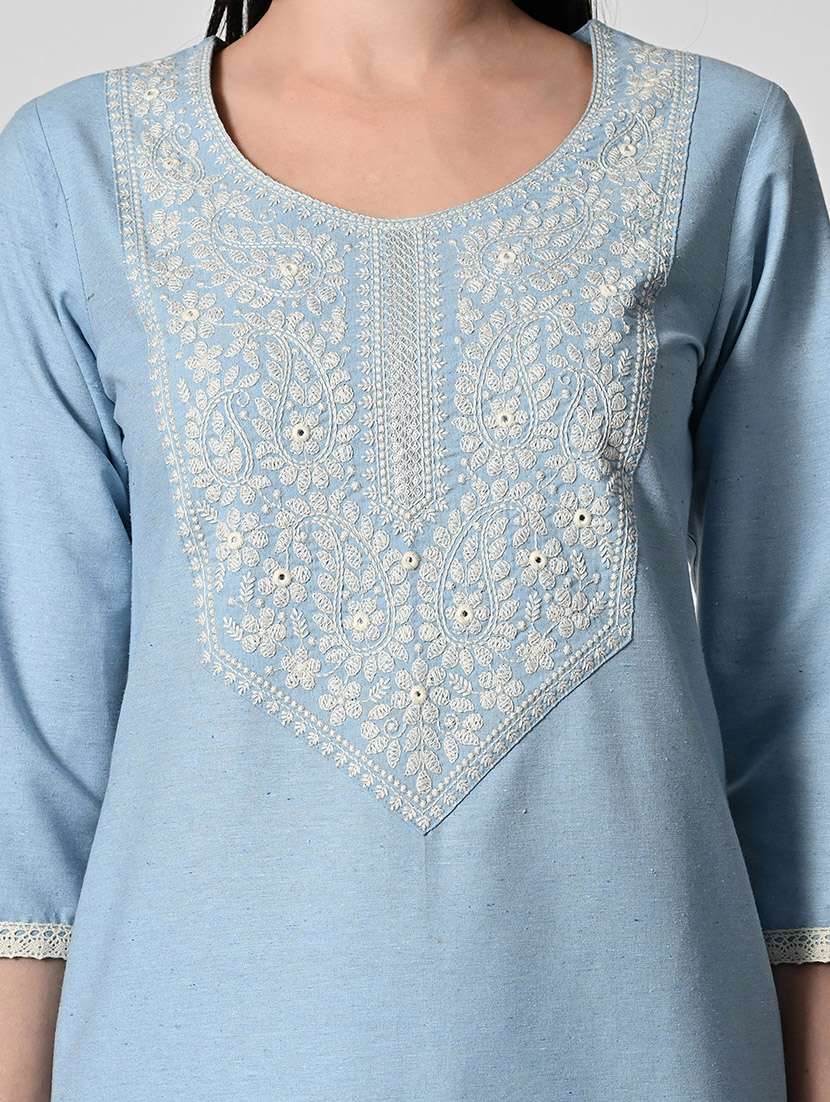women light blue embroidered kurta pant set - 21675424 - Standard Image - 5