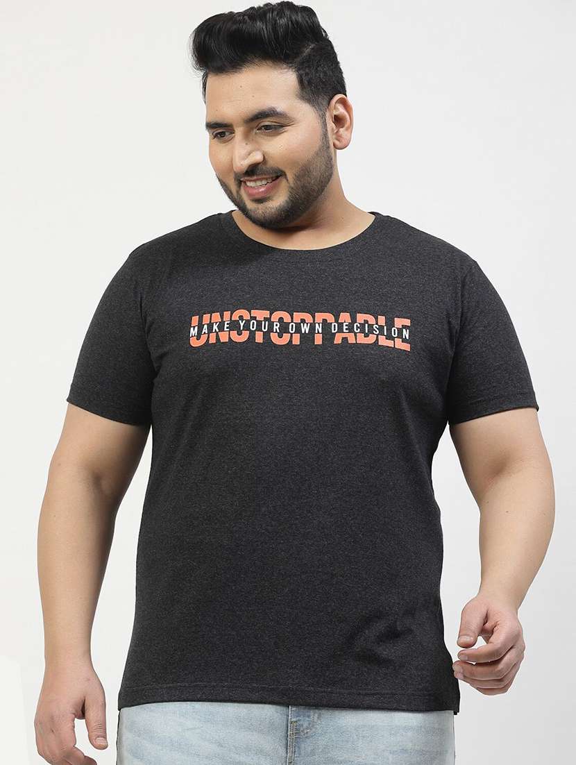 men chest print round neck plus t-shirt