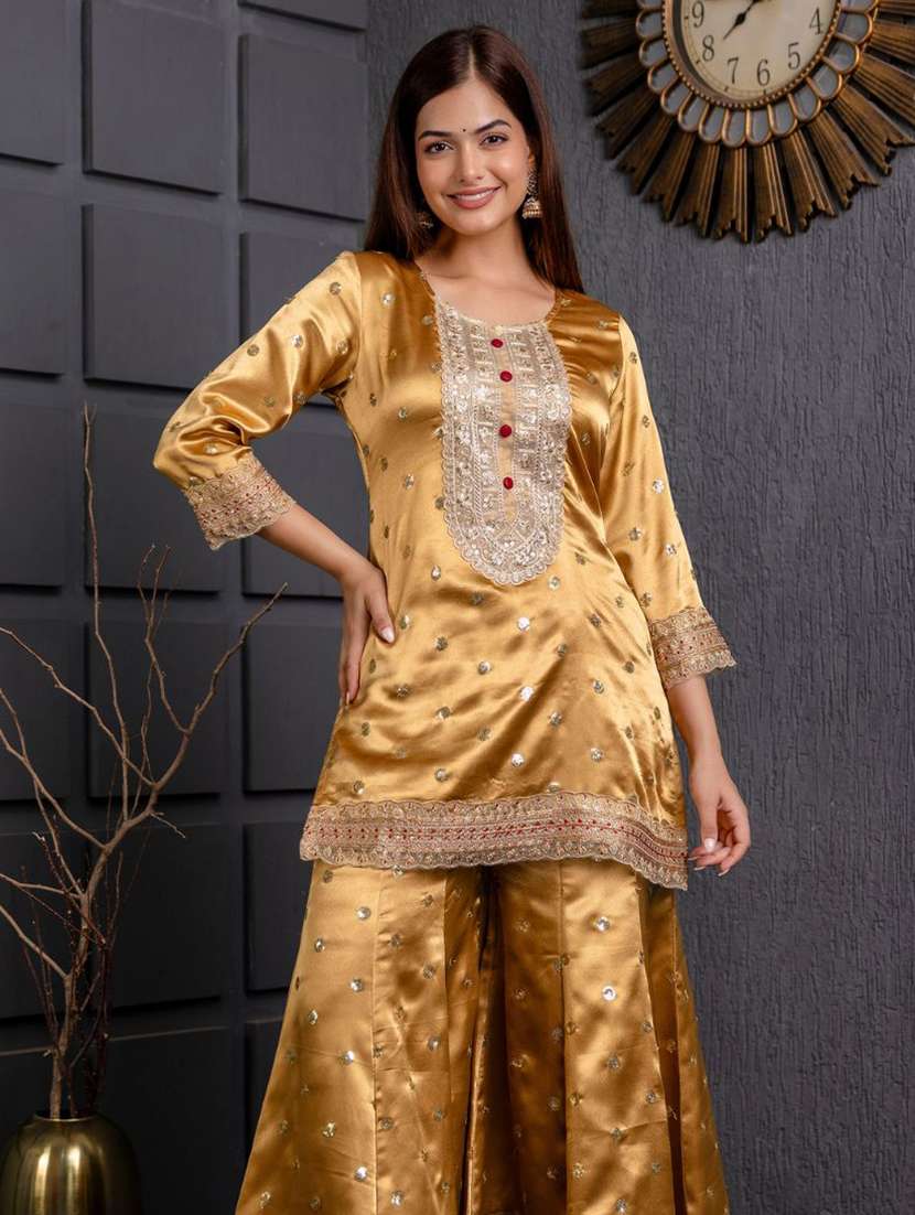 women embroidered yellow kurta sharara set - 21675513 -  Standard Image - 3
