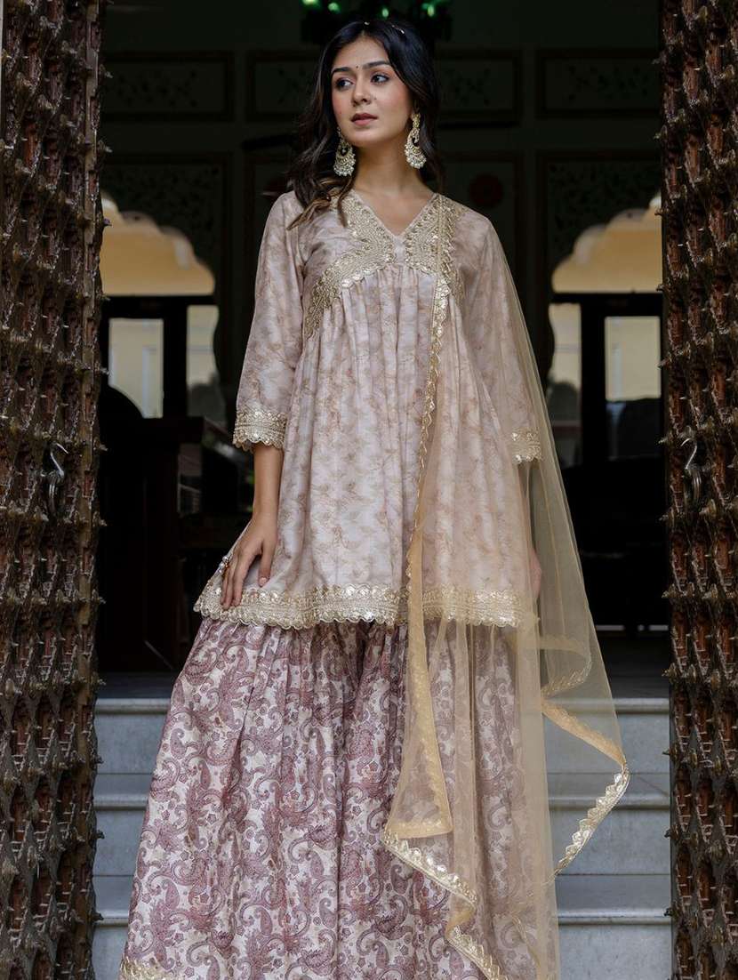 women brown printed kurta sharara set - 21675514 -  Standard Image - 3