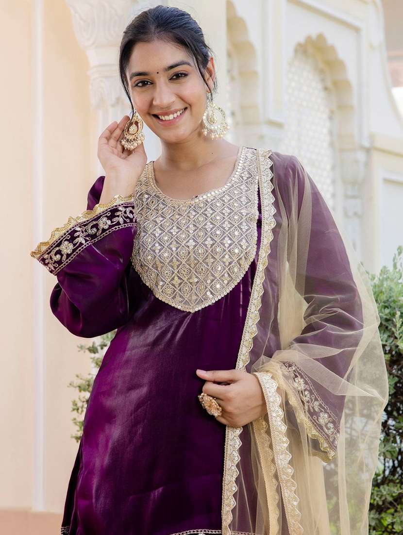 women embroidered kurta sharara with dupatta set - 21675516 -  Standard Image - 5