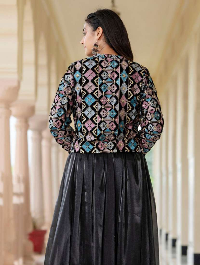 women black embroidered skirt top set with jacket - 21675518 -  Standard Image - 3