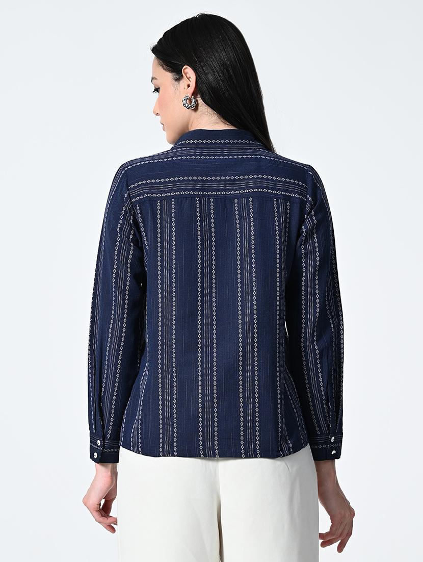 women striped collared regular shirt - 21675520 - Standard Image - 3