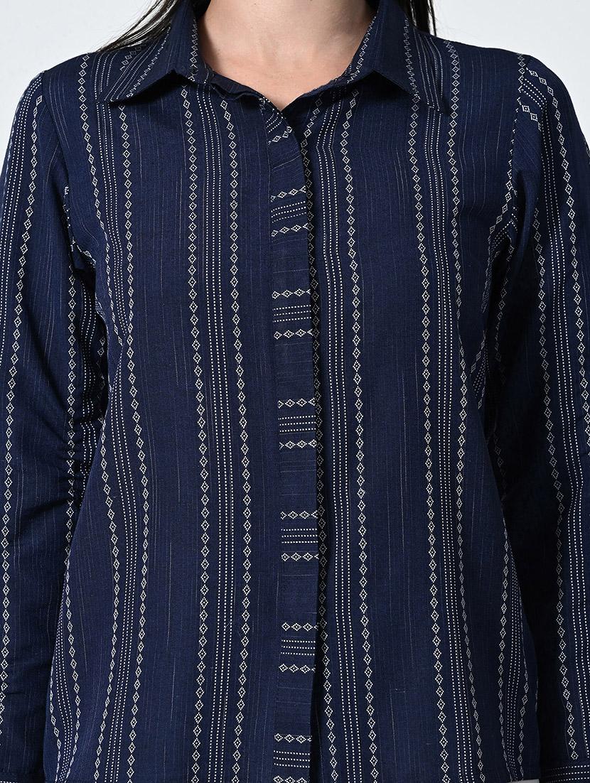 women striped collared regular shirt - 21675520 - Standard Image - 5