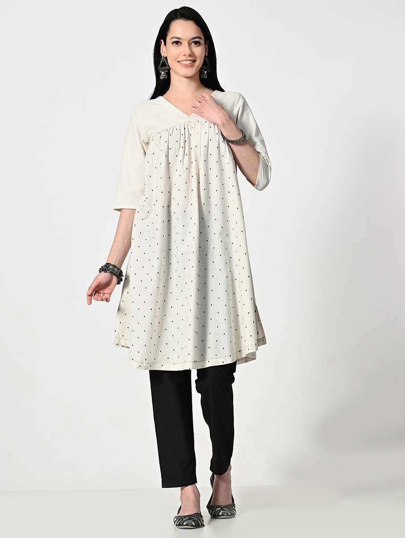 women cream elbow sleeve a-line kurta - 21675528 -  Zoom Image - 0