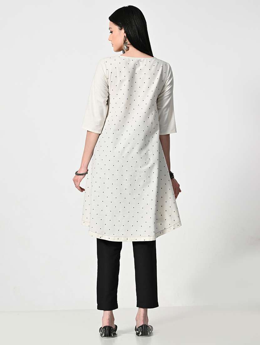 women cream elbow sleeve a-line kurta - 21675528 -  Standard Image - 3