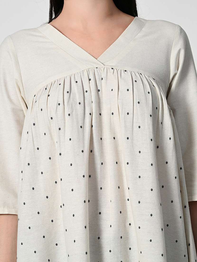 women cream elbow sleeve a-line kurta - 21675528 -  Standard Image - 5