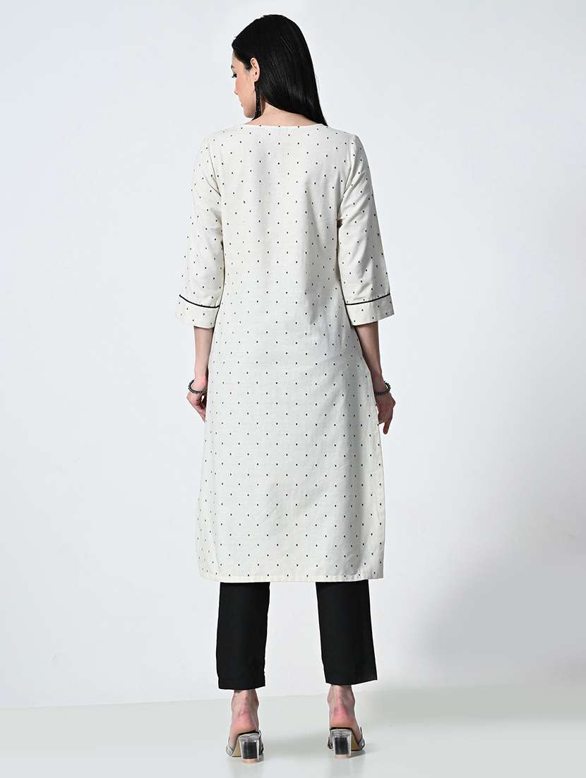 women cream three quarter sleeve a-line kurta - 21675529 -  Standard Image - 3