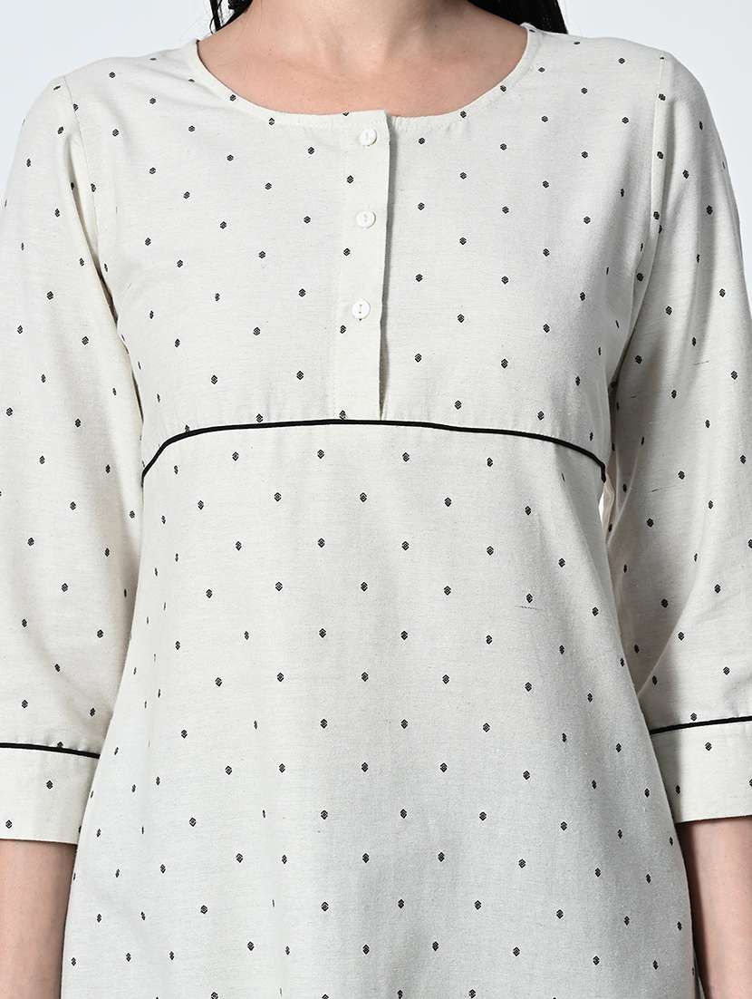 women cream three quarter sleeve a-line kurta - 21675529 -  Standard Image - 5