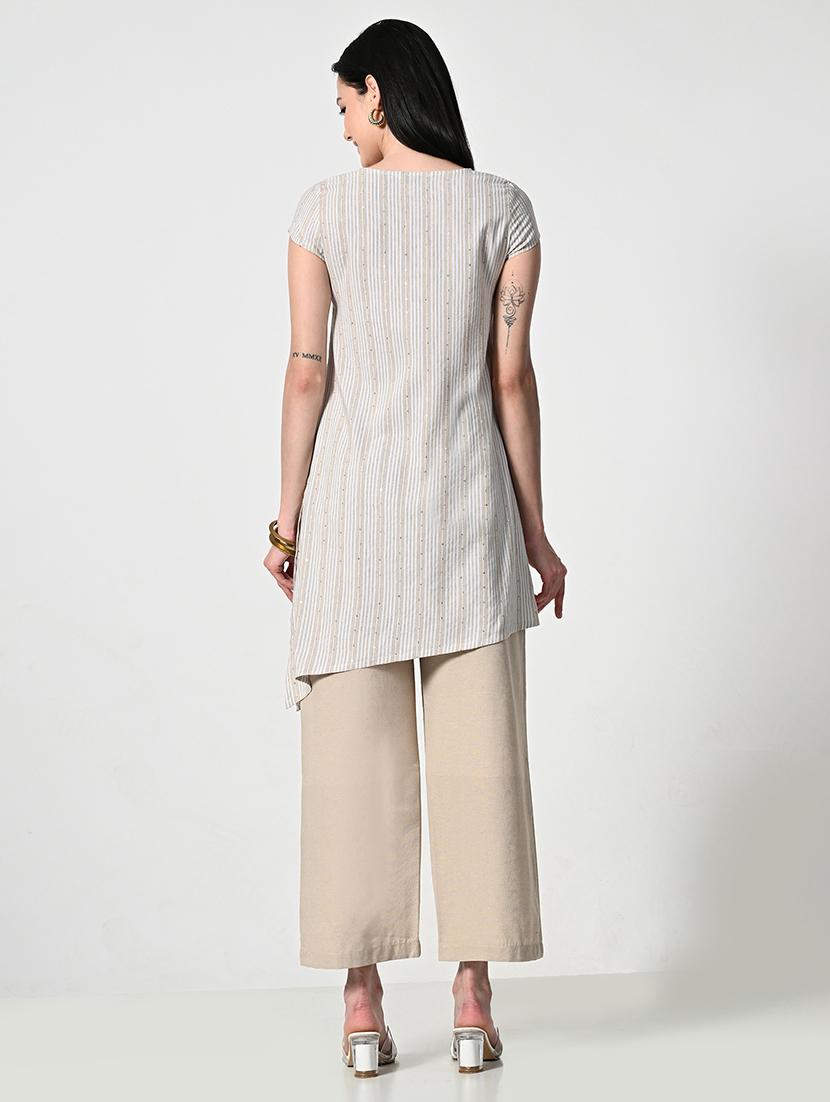 womne striped short sleeve asymmetric kurti - 21675534 - Standard Image - 3
