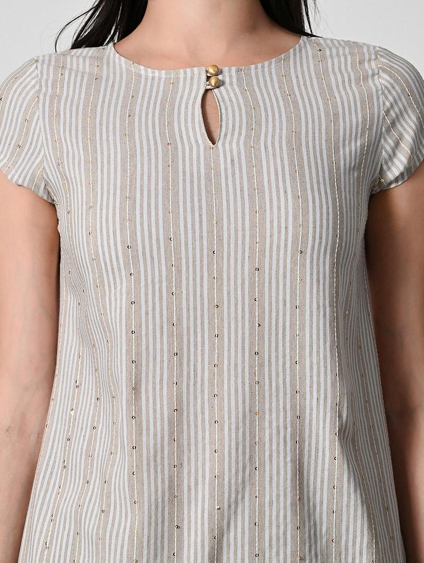 womne striped short sleeve asymmetric kurti - 21675534 - Standard Image - 5