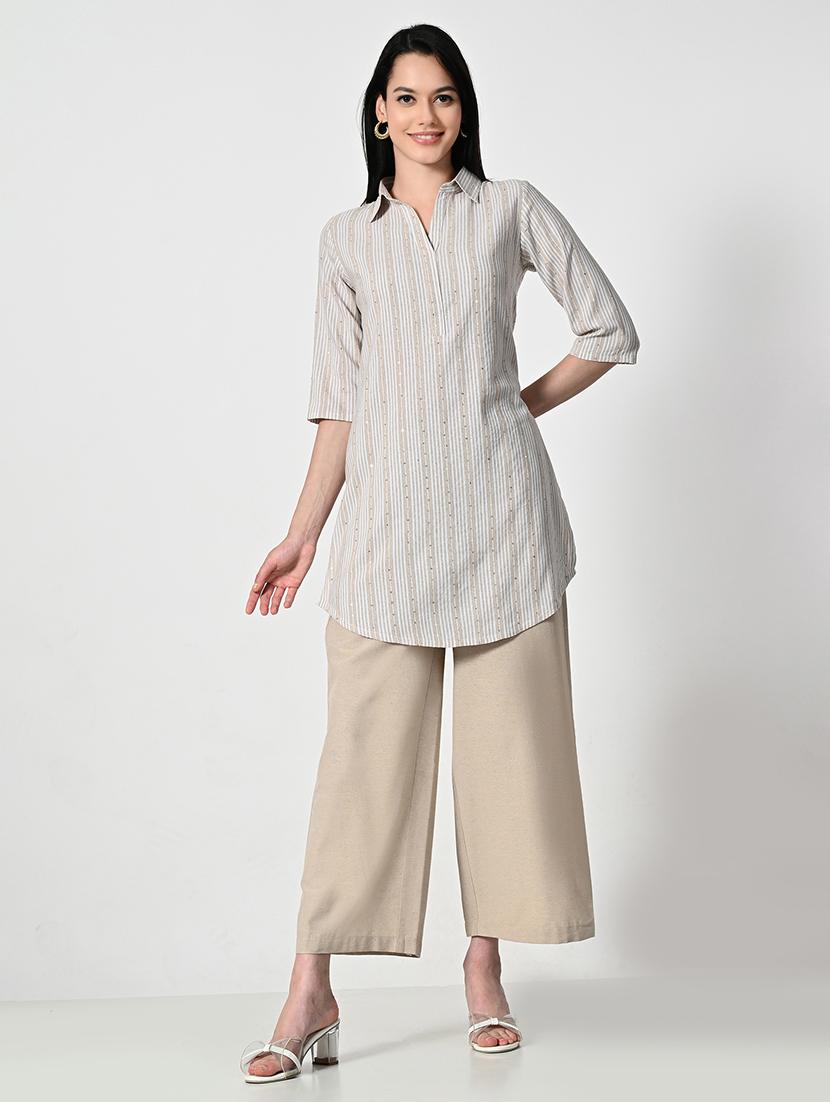womne striped three qurter sleeve sleeve a-line kurti