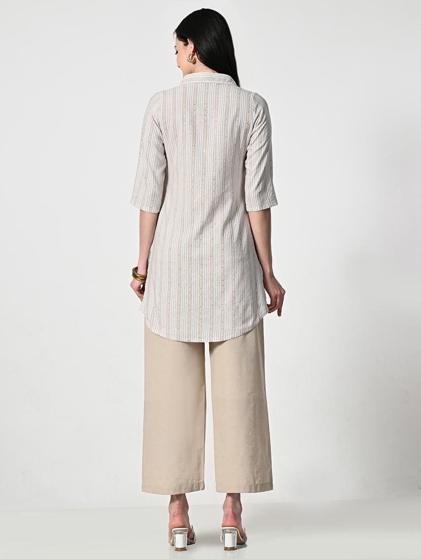 womne striped three qurter sleeve sleeve a-line kurti - 21675535 - Standard Image - 3