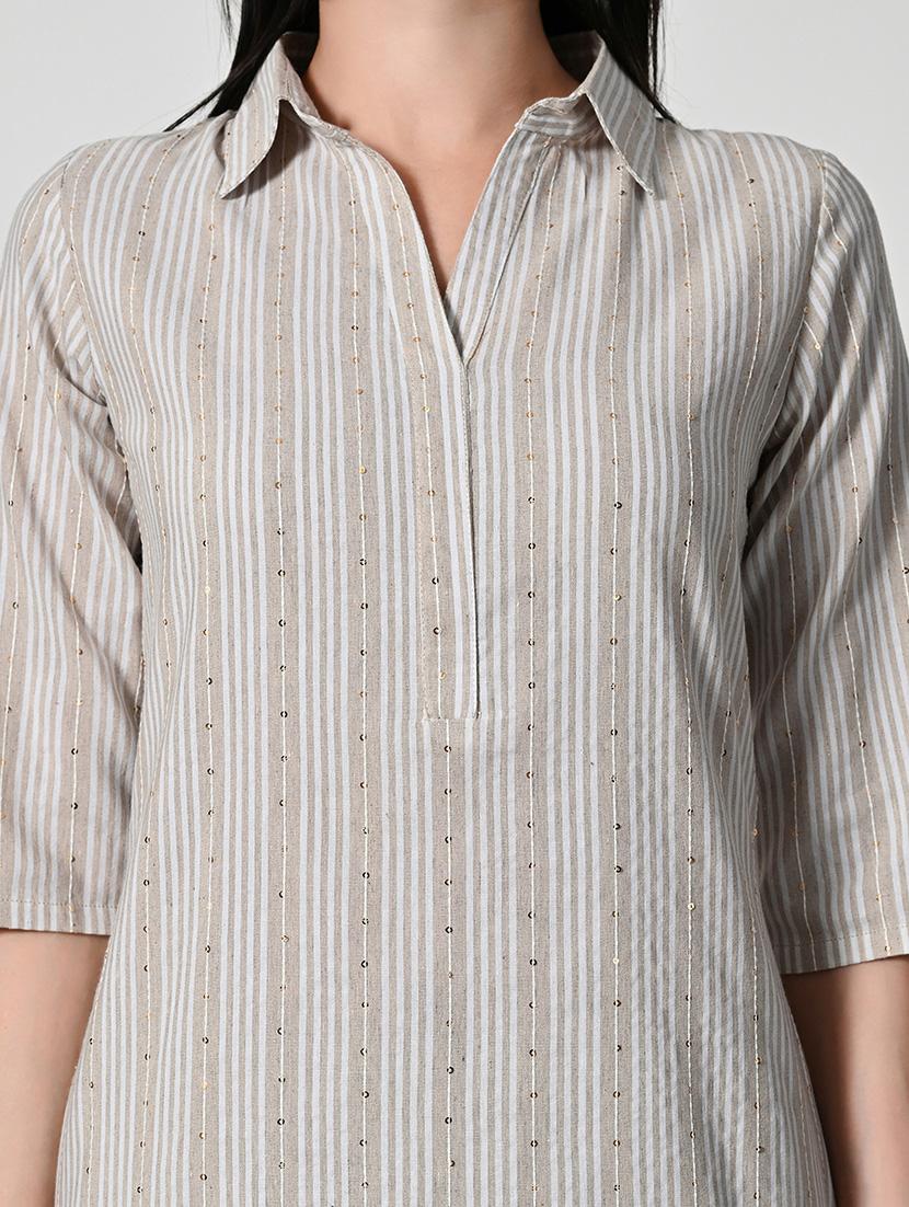 womne striped three qurter sleeve sleeve a-line kurti - 21675535 - Standard Image - 5