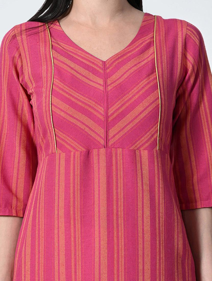 womne striped elbow sleeve straight kurta - 21675536 - Standard Image - 5