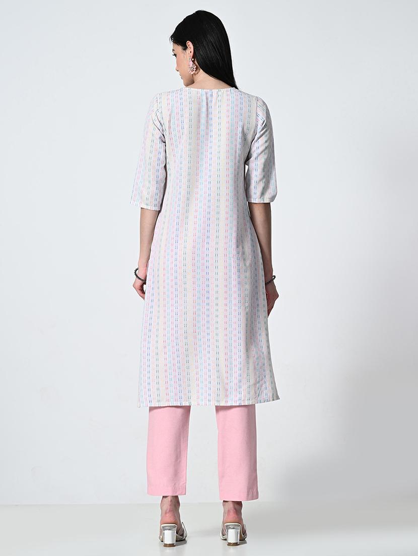 womne self design elbow sleeve straight kurta - 21675538 - Standard Image - 3
