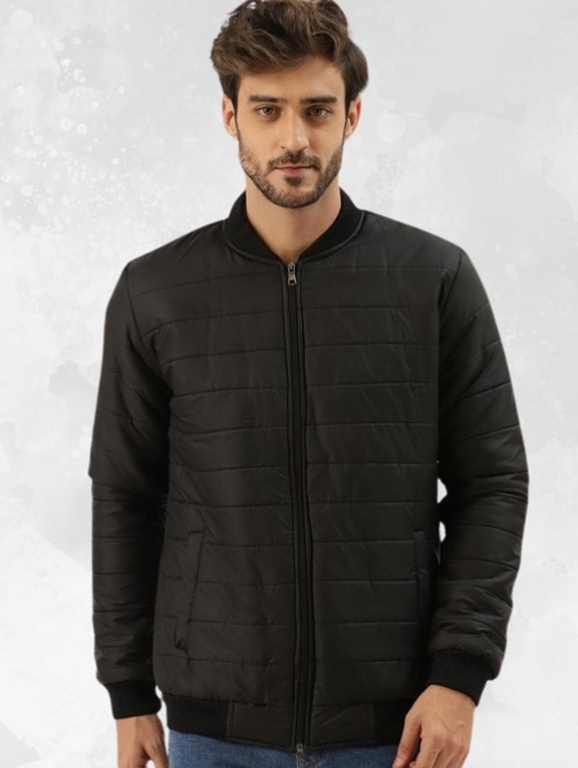 men black solid long sleeve puffer jacket